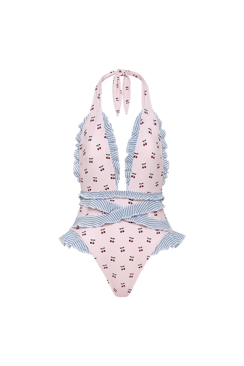 Cherries Tropez Ruffle Edge One-Piece