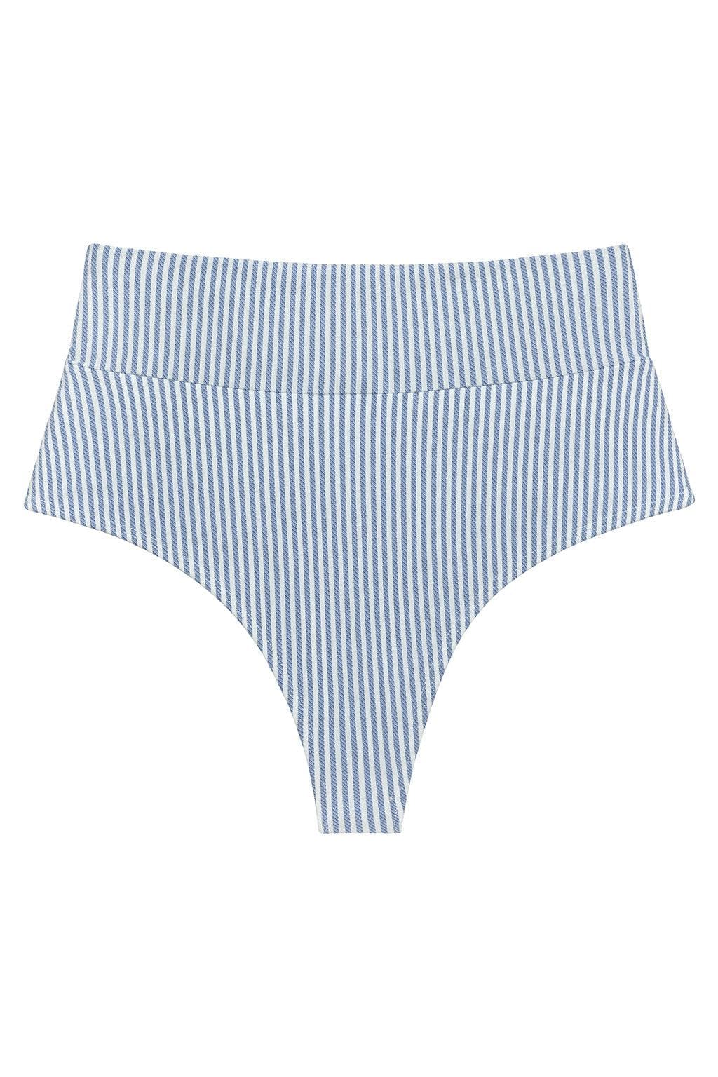 Classic Blue Stripe Added Coverage High Rise Bikini Bottom
