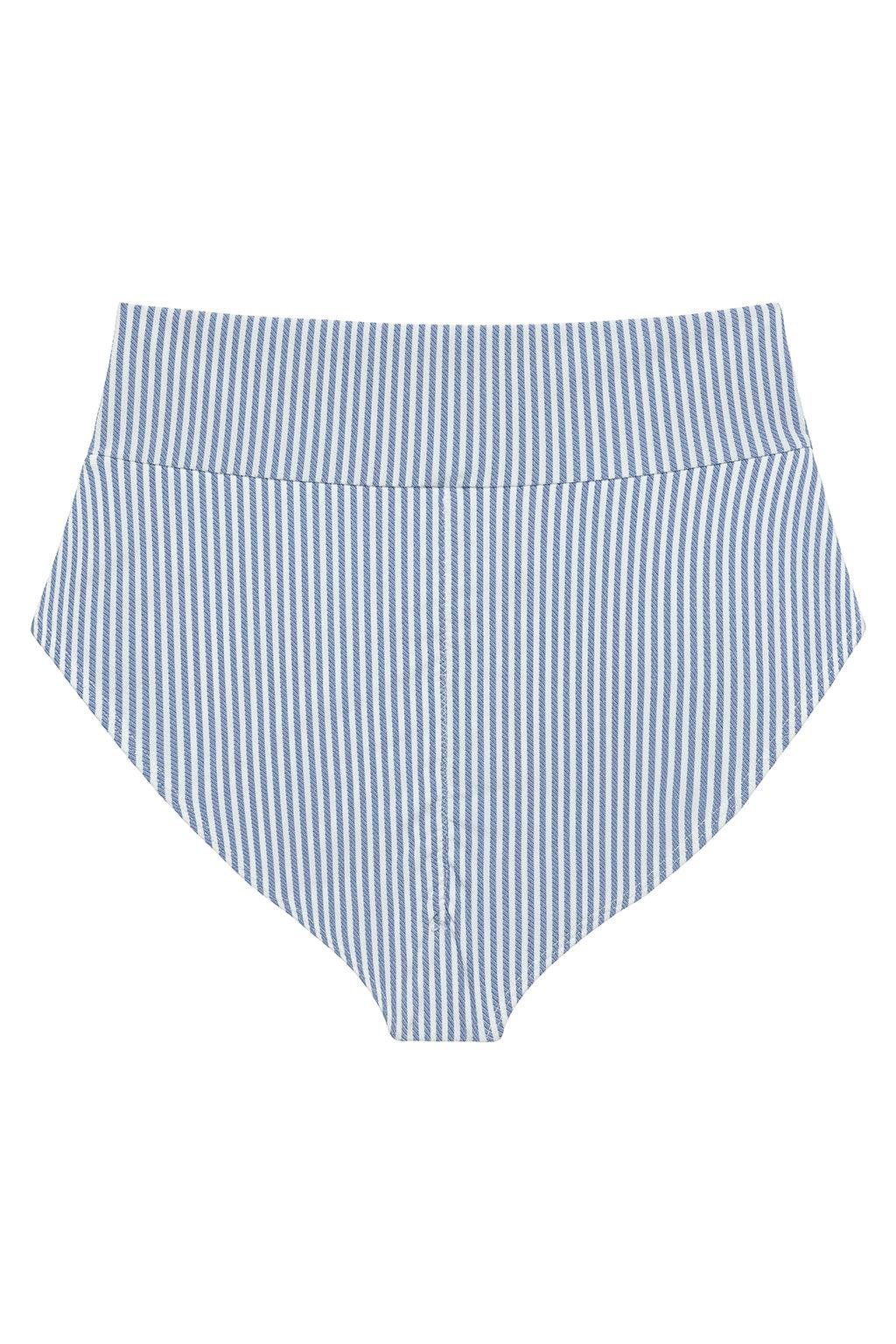 Classic Blue Stripe Full Coverage High Rise Bikini Bottom