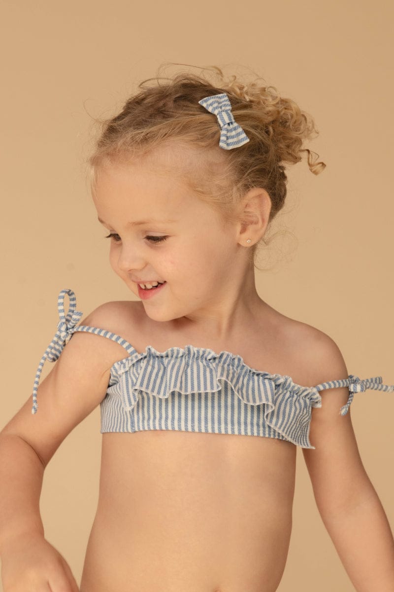 Classic Blue Stripe Mini Bow Clip Set