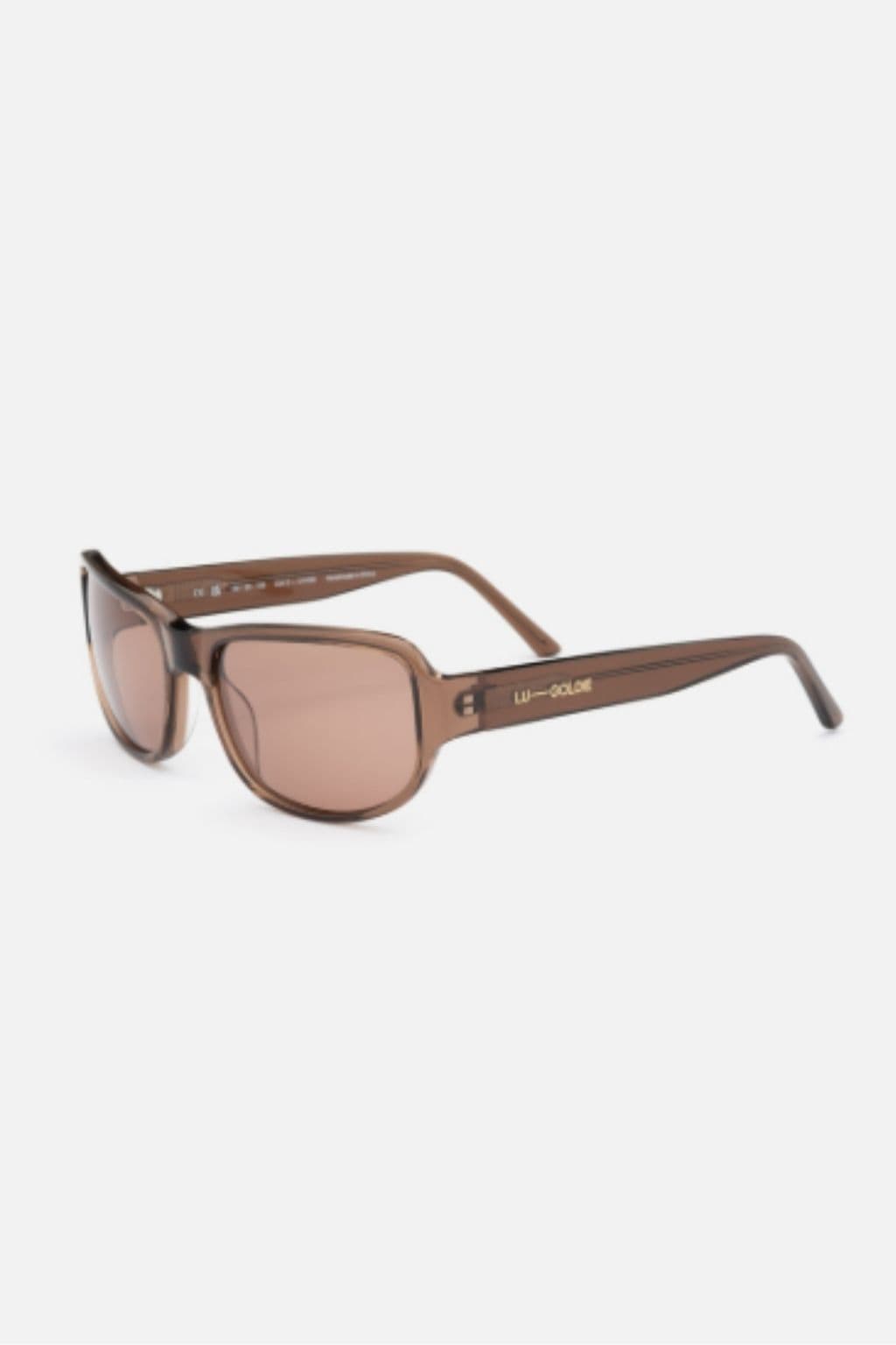 Brown rectangular sunglasses with tinted lenses and brown plastic frames.