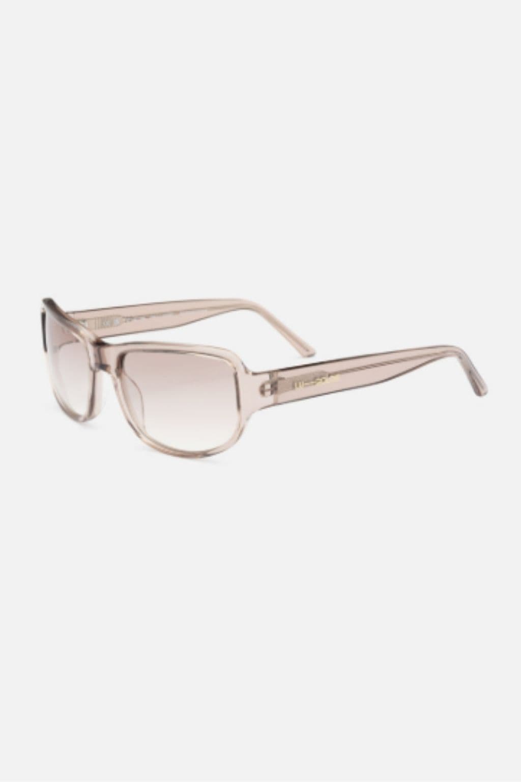 Mink-colored oversized square sunglasses with gradient lenses and translucent frames.