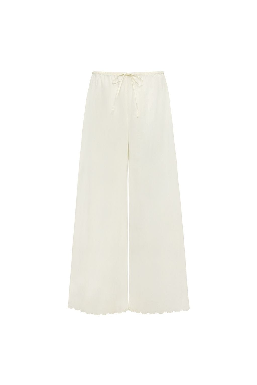 Cream Scalloped Drawstring Wide-Leg Pant