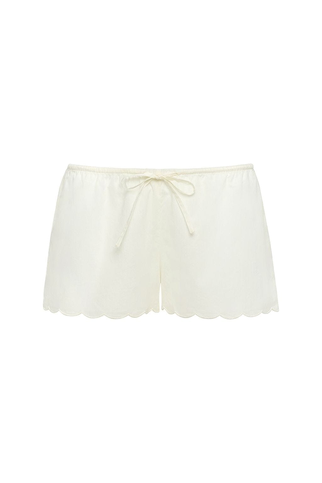Cream Scalloped Low-Rise Drawstring Short