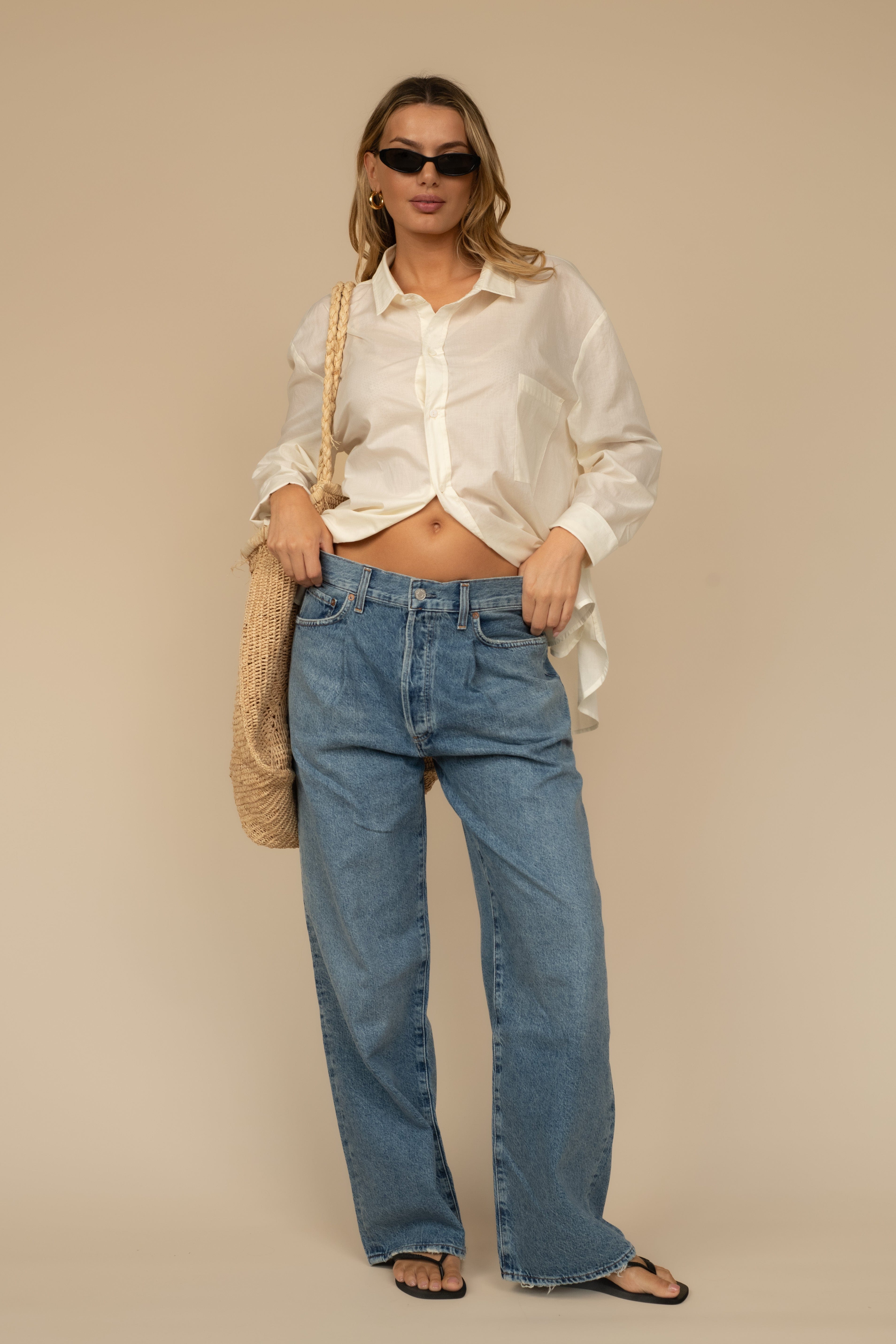 Cream Boyfriend Button-Down Shirt