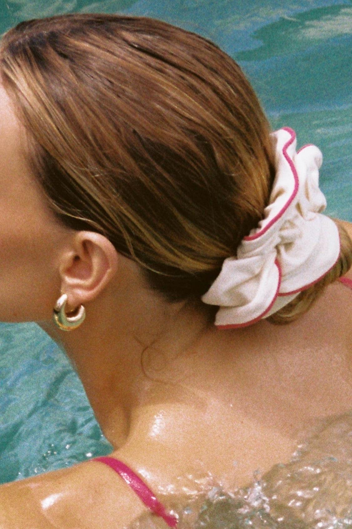 Cream Raspberry Binded Chunky Scrunchie