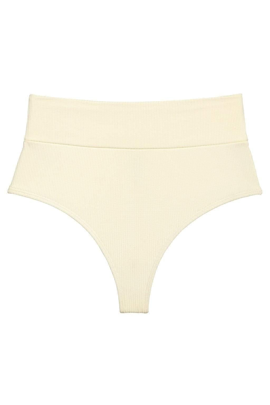 Cream Rib Full Coverage High Rise Bikini Bottom