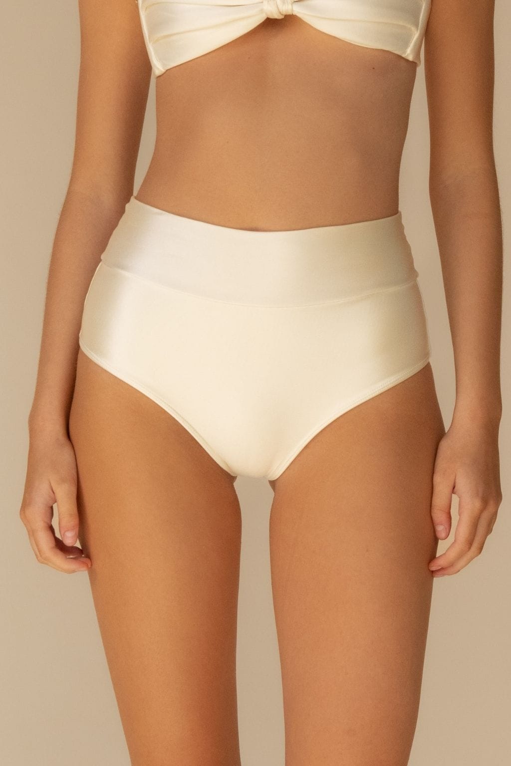 Cream Silkie Full Coverage High Rise Bikini Bottom