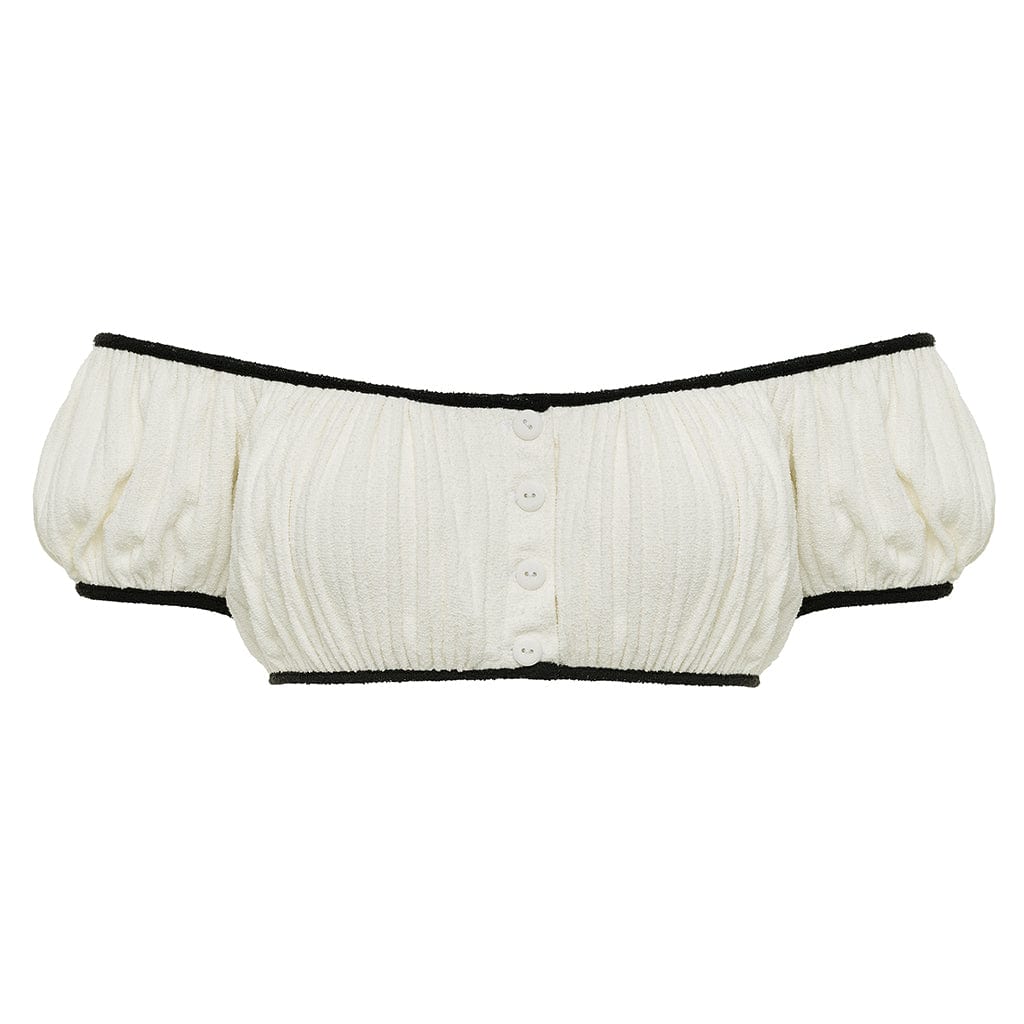 Cream (Black Binded) Terry Rib Bandita Bikini Top