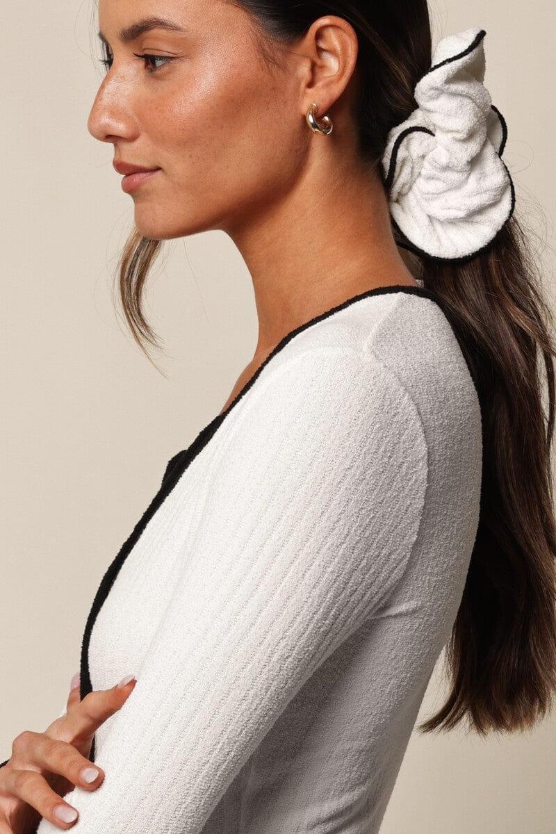 Cream (Black Binded) Terry Rib Chunky Scrunchie