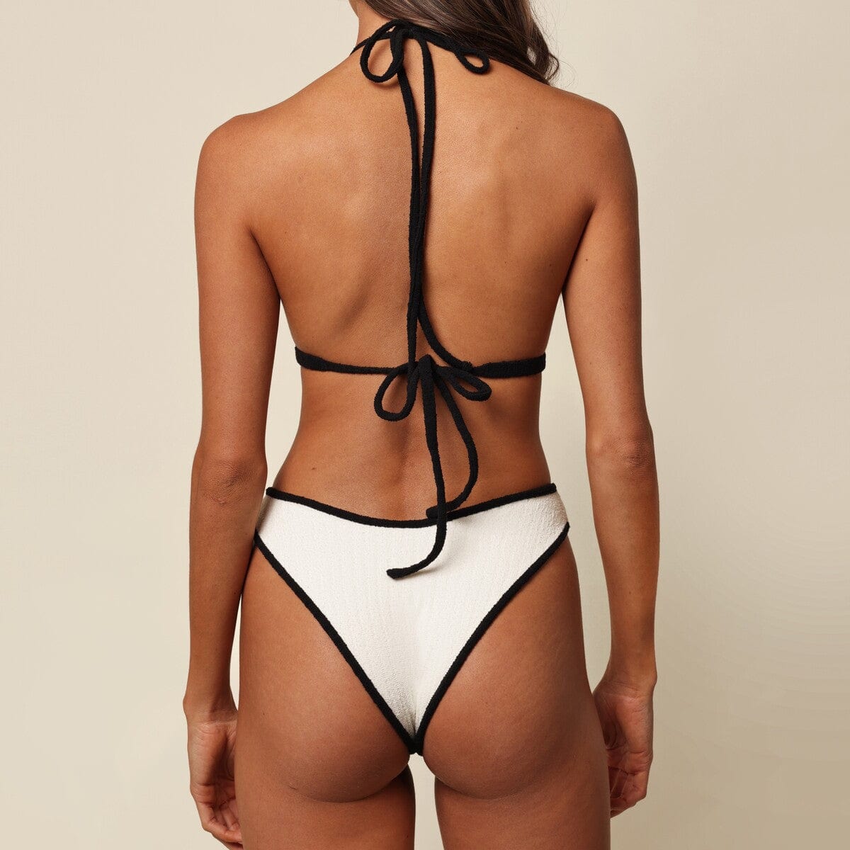 Cream (Black Binded) Terry Rib Emma Bikini Top