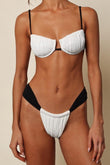 Cream (Black Binded) Terry Rib Petal Bikini Top