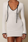 Cream (Black Binded) Terry Rib Sophia Dress