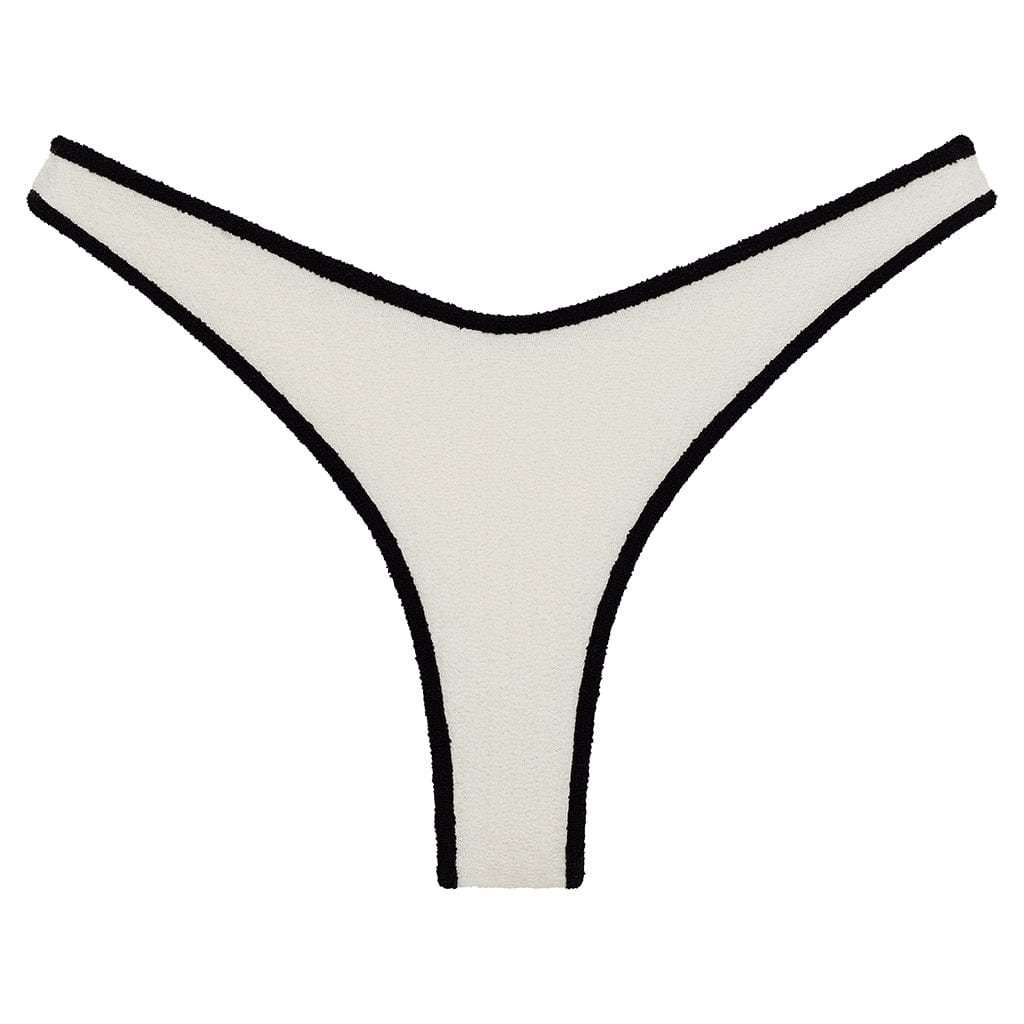 Cream (Black Binded) Terry Rib Thong Bikini Bottom