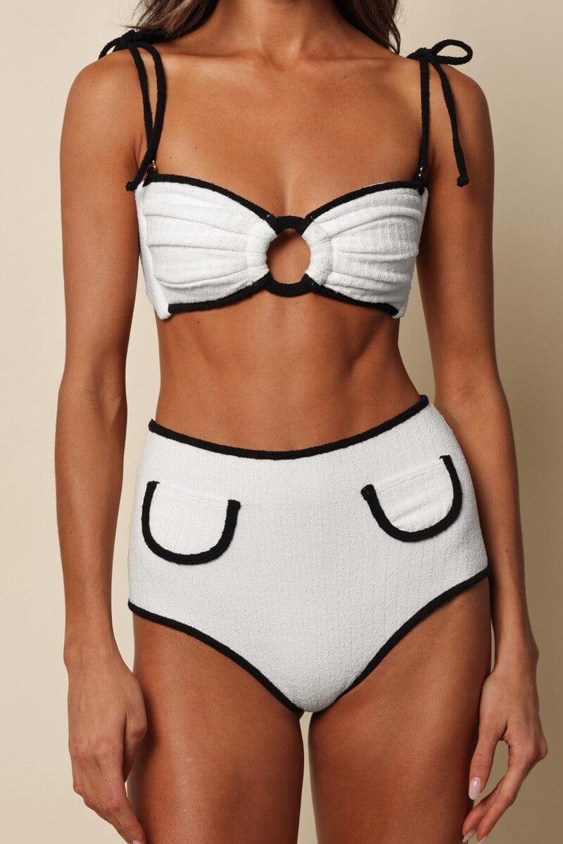 Cream (Black Binded) Terry Rib Tori Ties Bandeau Bikini Top