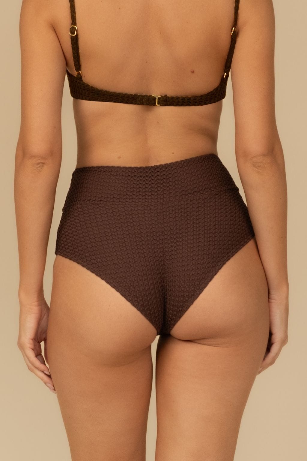 Espresso Crochet Added Coverage High Rise Bikini Bottom