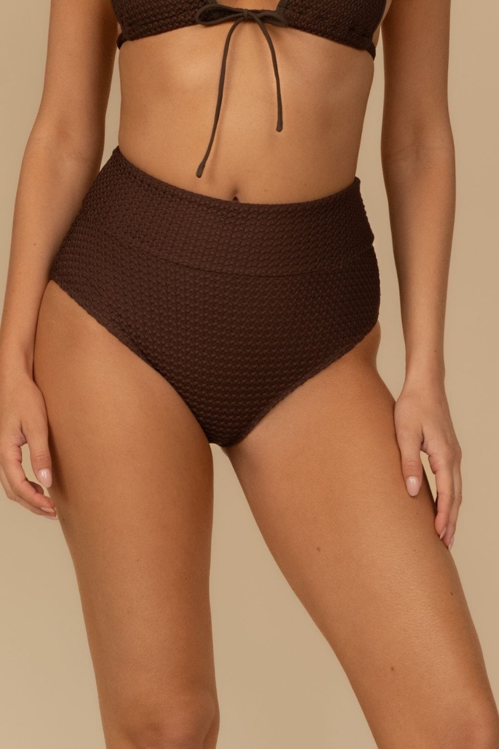 Espresso Crochet Added Coverage High Rise Bikini Bottom