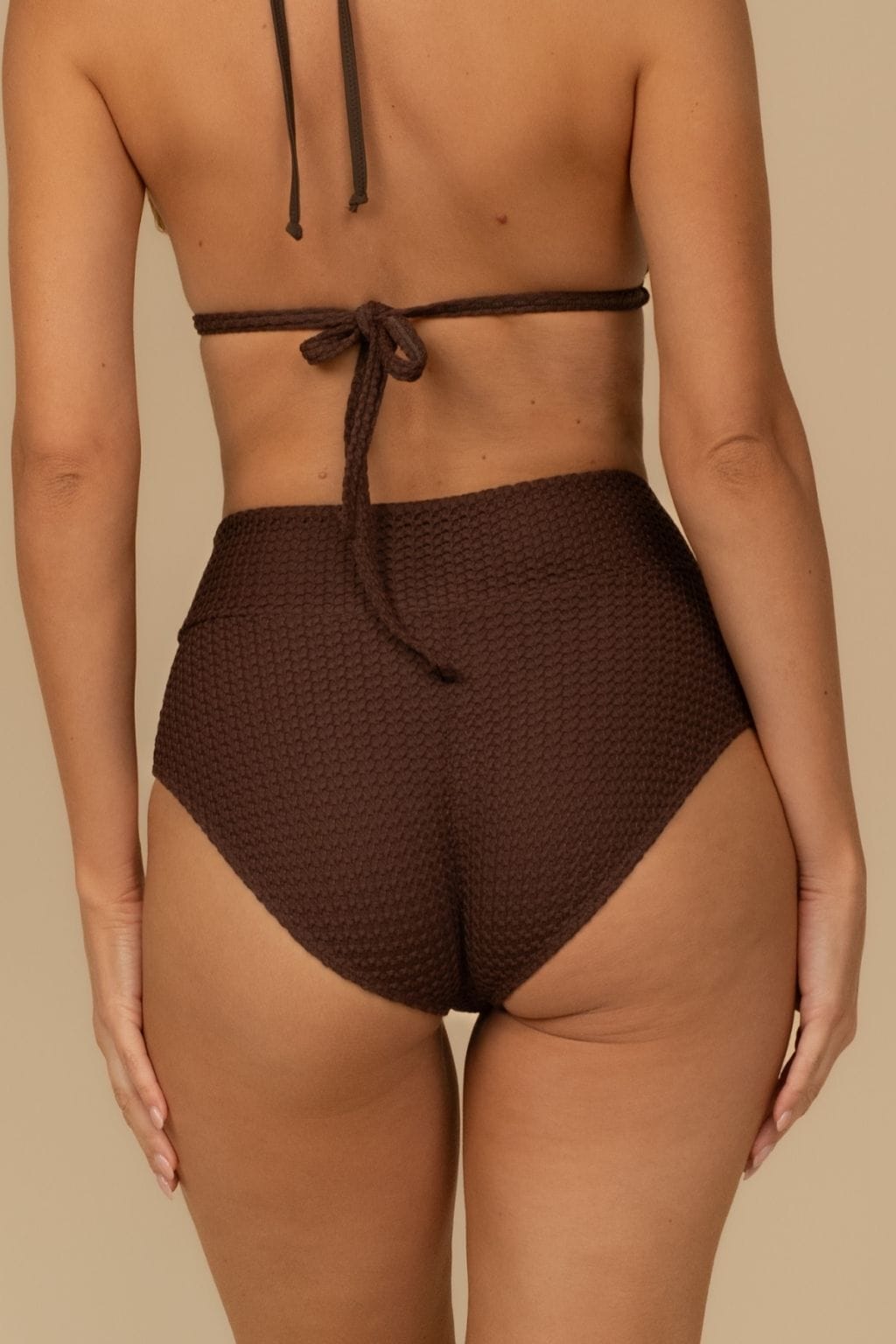 Espresso Crochet Full Coverage High Rise Bikini Bottom