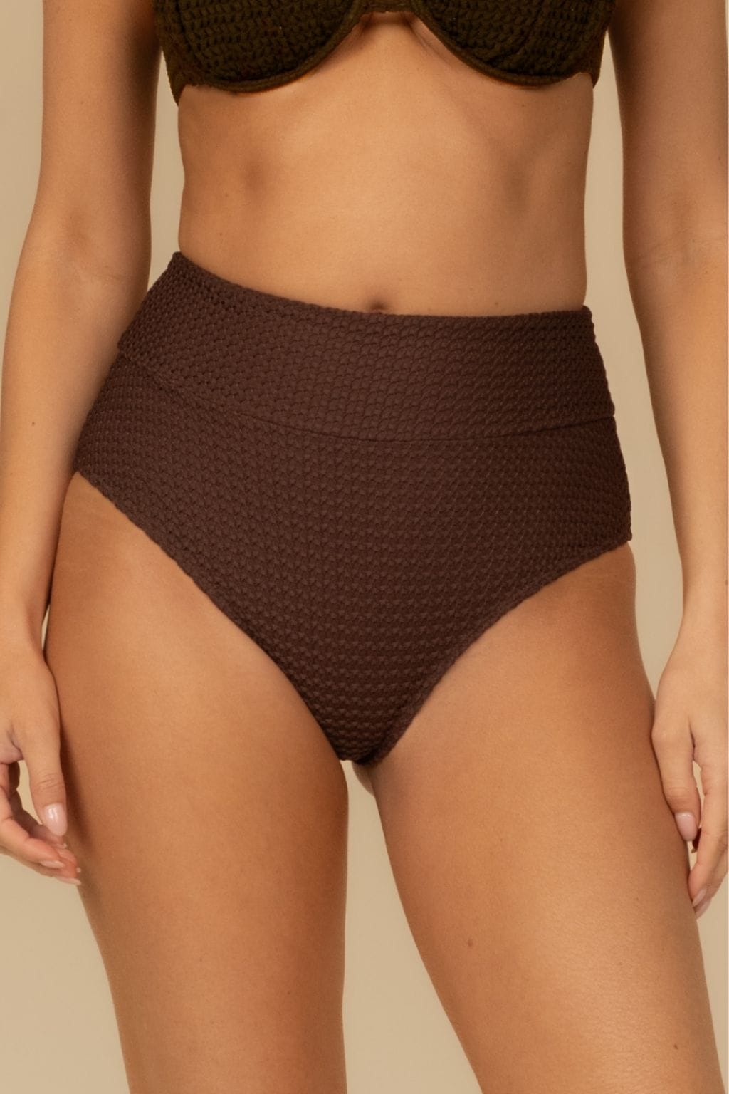 Espresso Crochet Full Coverage High Rise Bikini Bottom