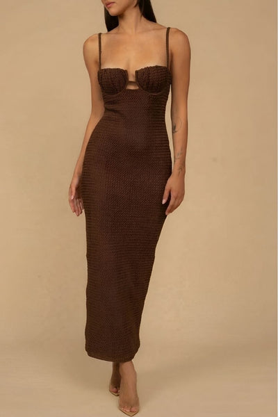 Espresso Crochet Petal Long Slip Dress