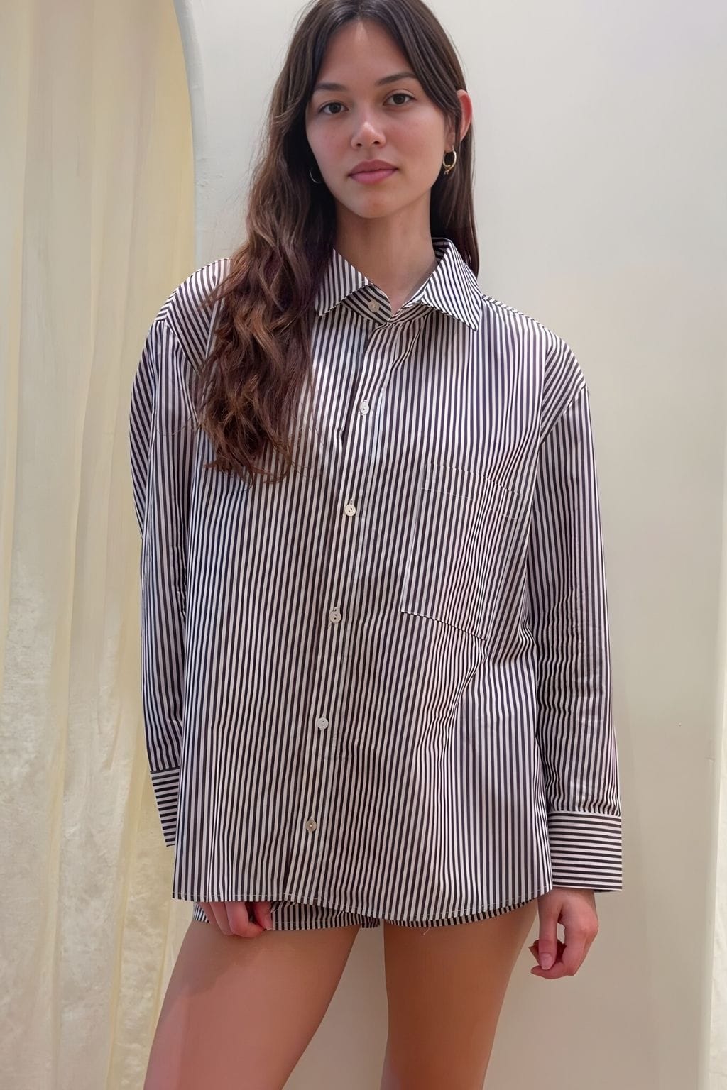 Espresso Pin Stripe Boyfriend Button-Down Shirt