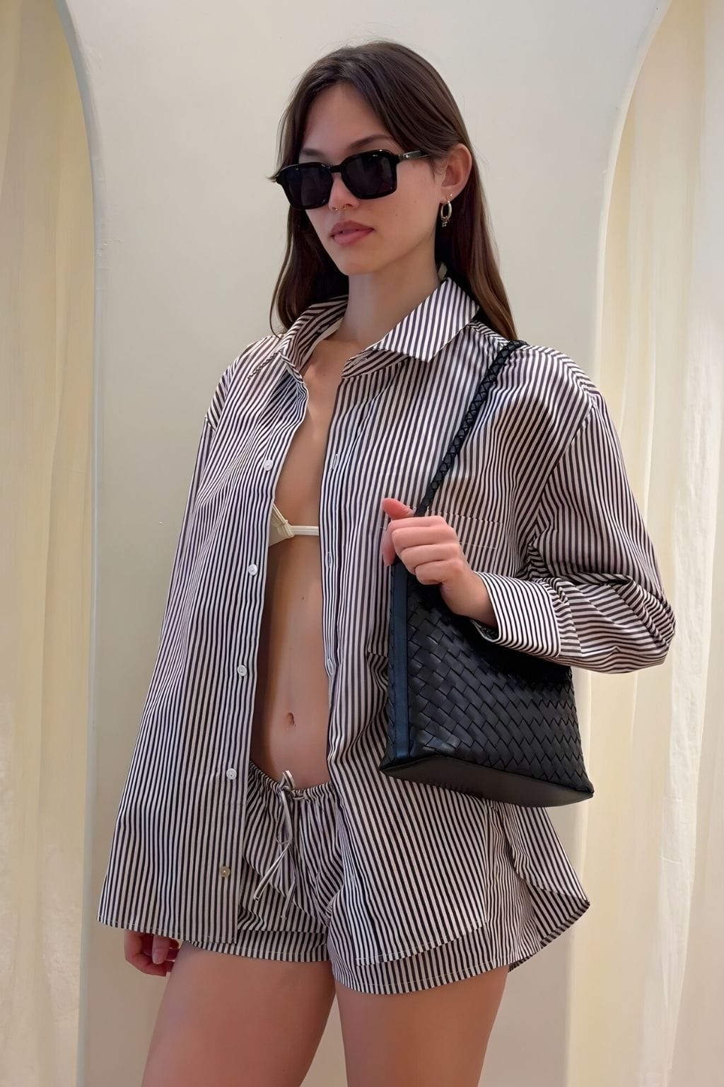 Espresso Pin Stripe Boyfriend Button-Down Shirt