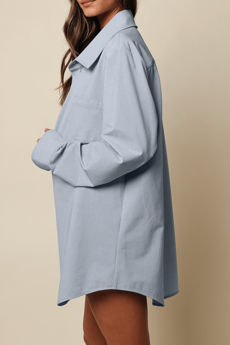 Light Denim Tie Waist Button Front Shirt