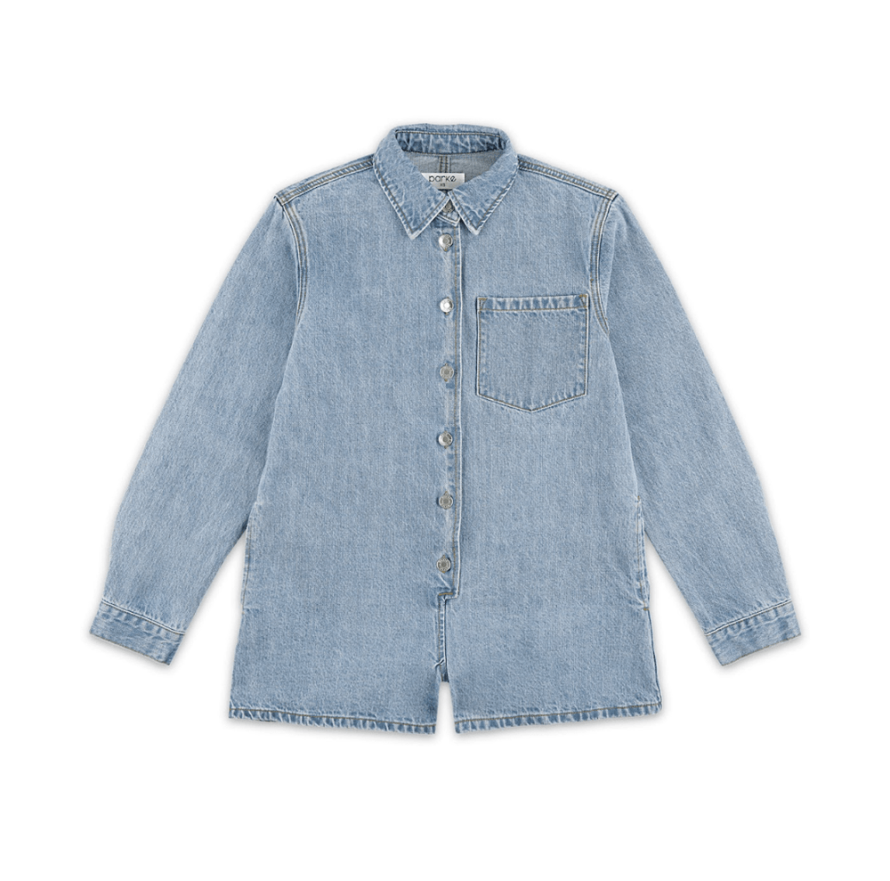 Long Sleeve Romper (Light Wash)