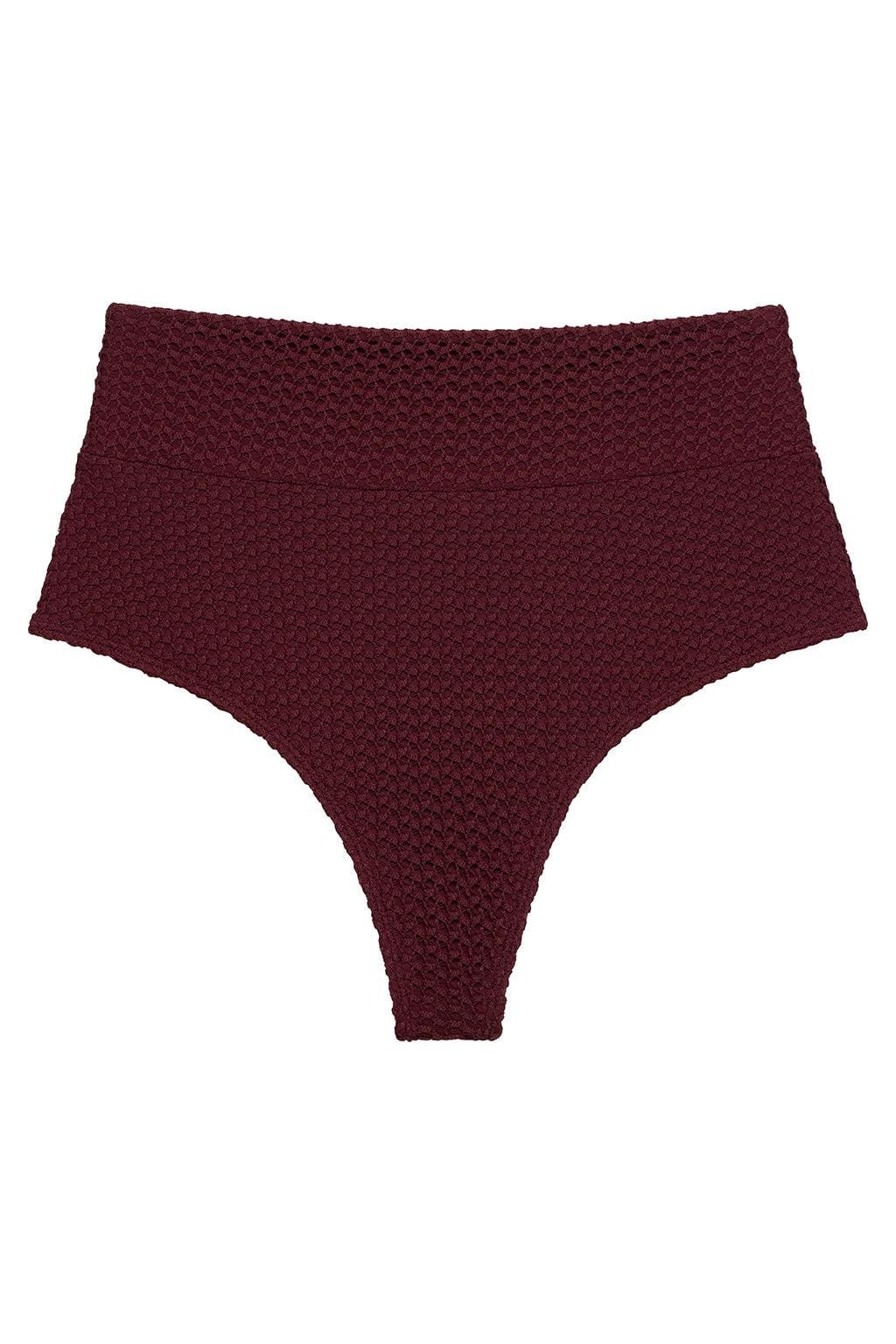 Maroon Crochet Added Coverage High Rise Bikini Bottom
