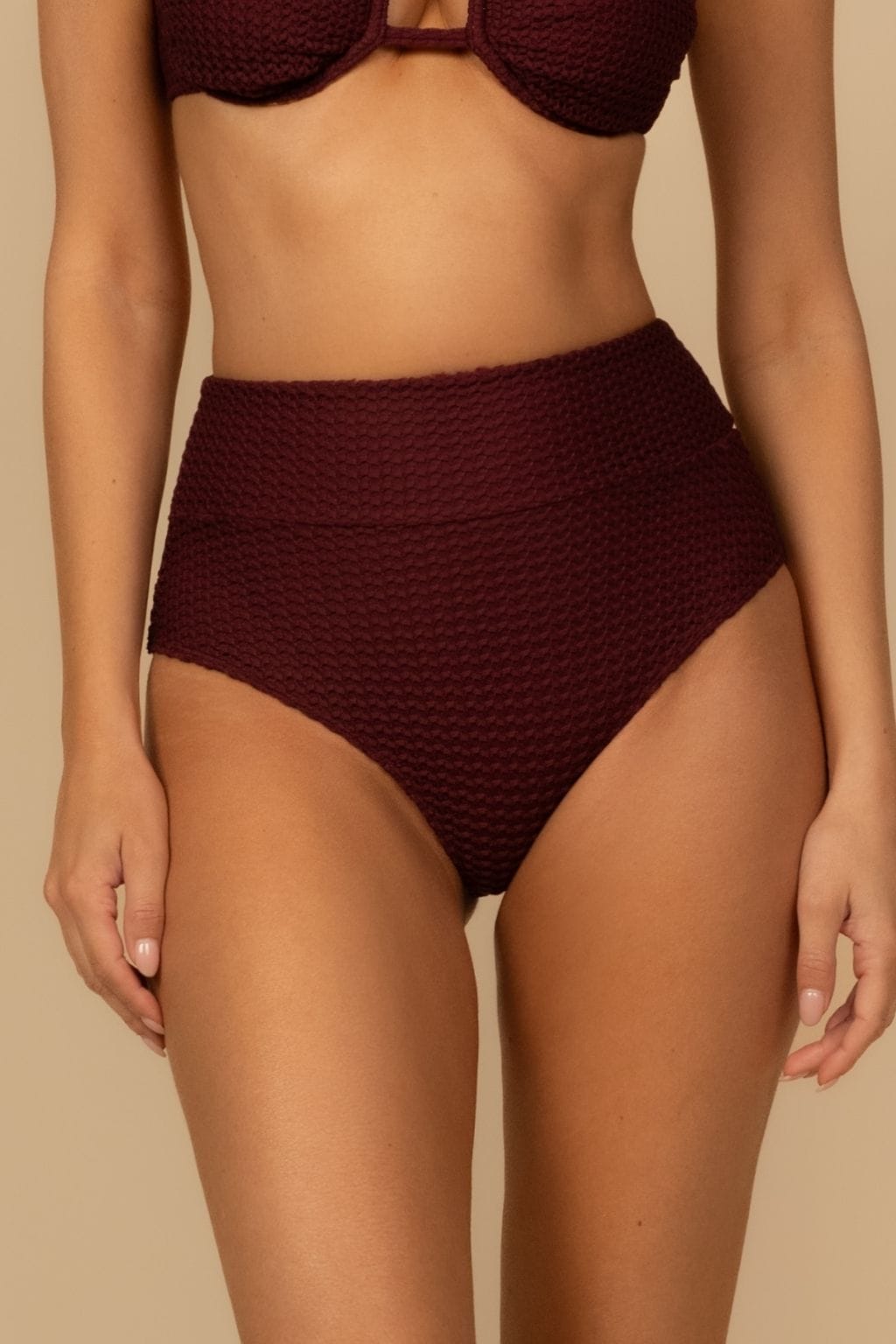 Maroon Crochet Added Coverage High Rise Bikini Bottom