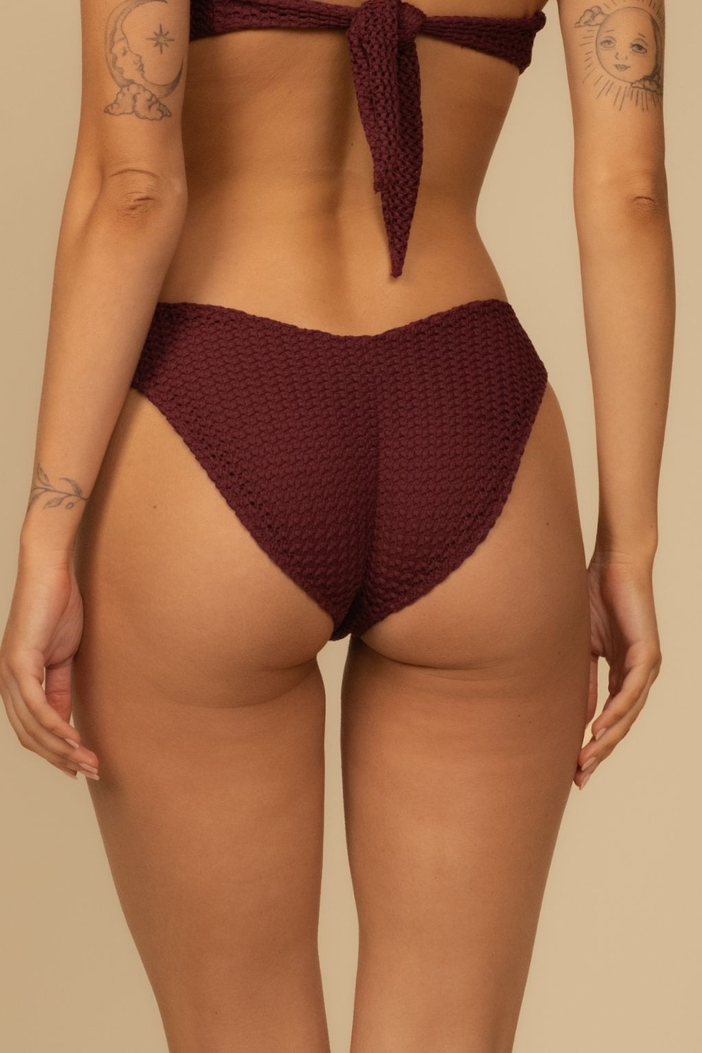 Maroon Crochet Added Coverage Lulu (Zig-Zag Stitch) Bikini Bottom