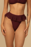Maroon Crochet Tamarindo Ruffle Bikini Bottom