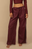 Maroon Sporty Drawstring Wide-Leg Pant