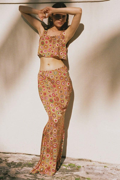 Mazzy Floral Silk Square Neck Crop Top