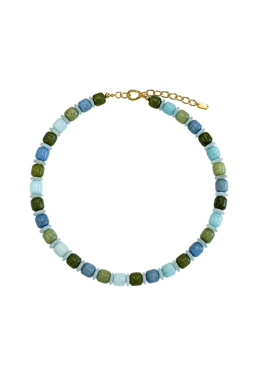 Mixed Green Barrel Beaded Necklace