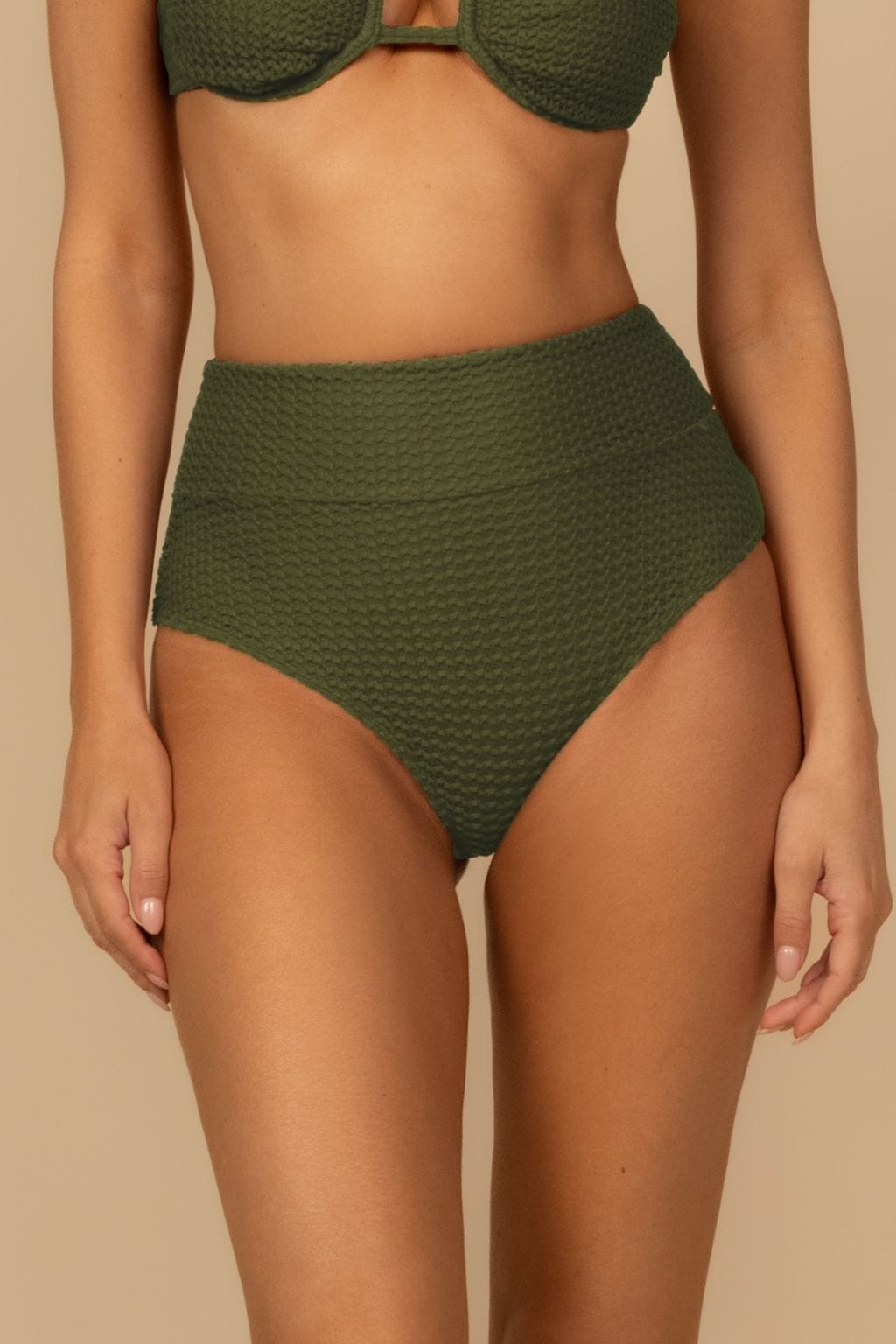 Olive Crochet Added Coverage High Rise Bikini Bottom