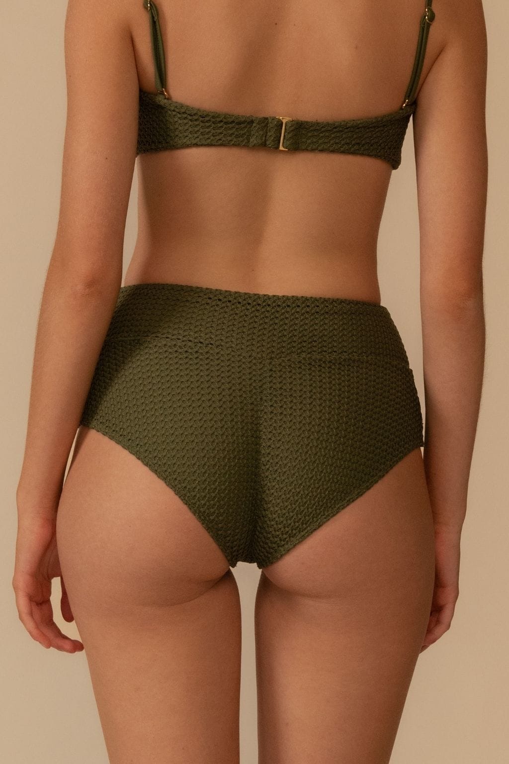 Olive Crochet Added Coverage High Rise Bikini Bottom
