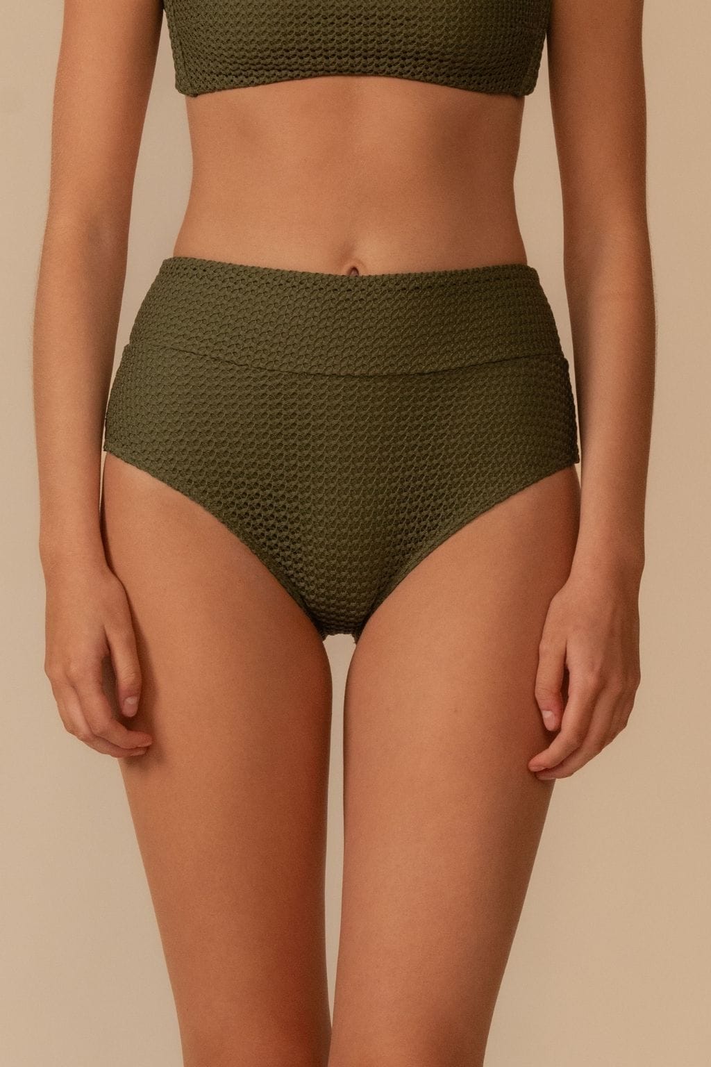 Olive Crochet Added Coverage High Rise Bikini Bottom