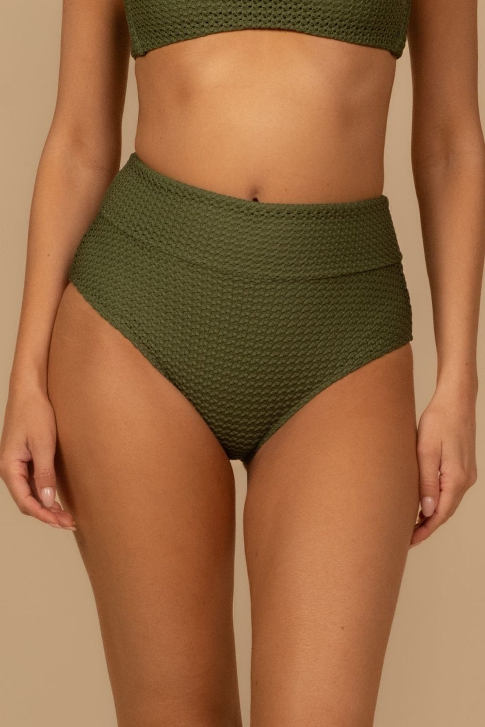 Olive Crochet Full Coverage High Rise Bikini Bottom
