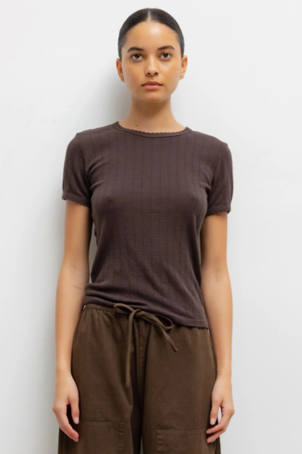 Pointelle Slim Fit Tee (Chocolate)