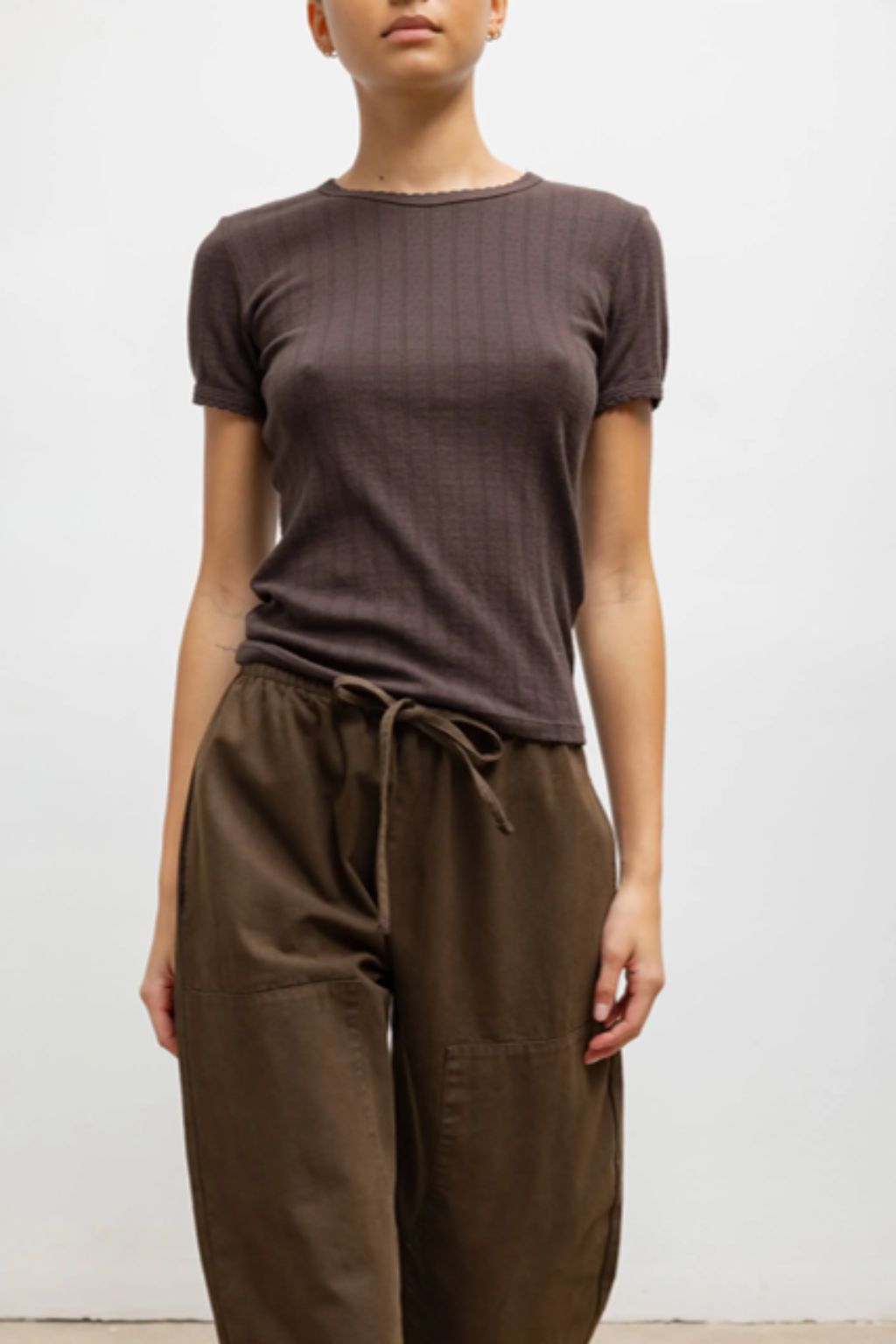 Pointelle Slim Fit Tee (Chocolate)
