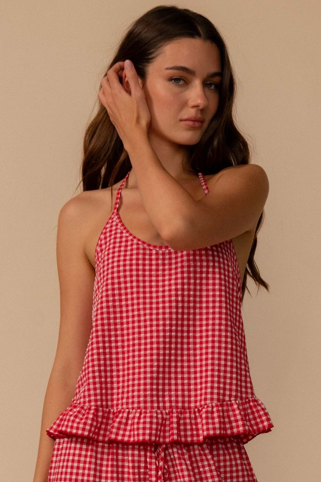 Red Micro Gingham Brooklyn Cropped Top