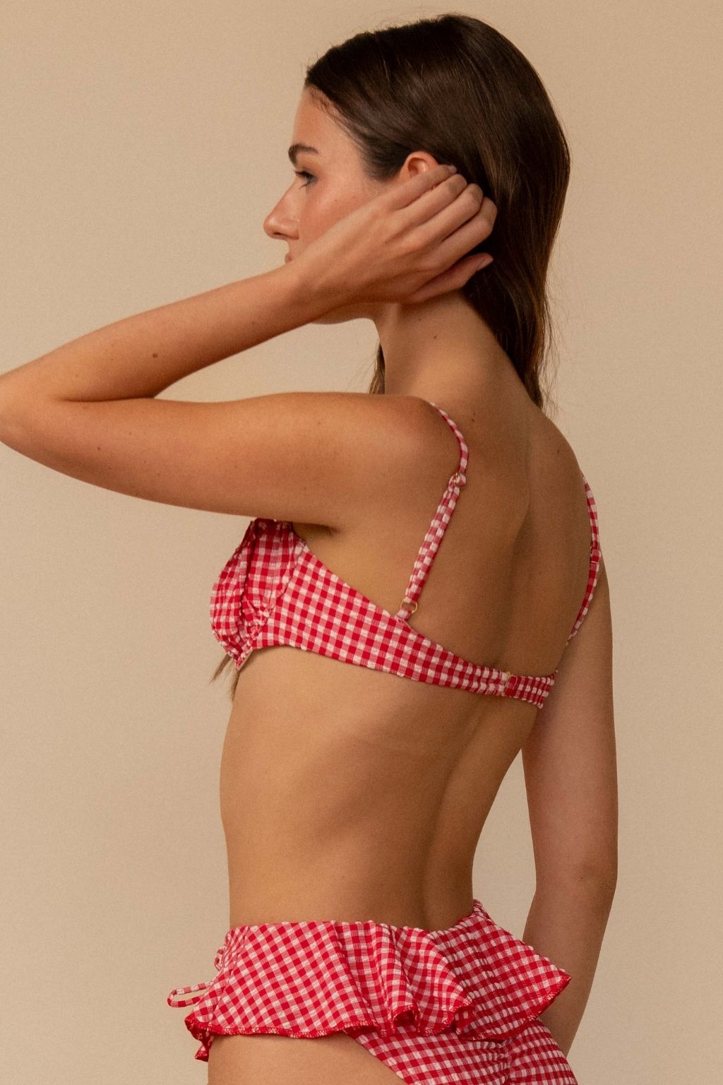 Red Micro Gingham Petal Bikini Top