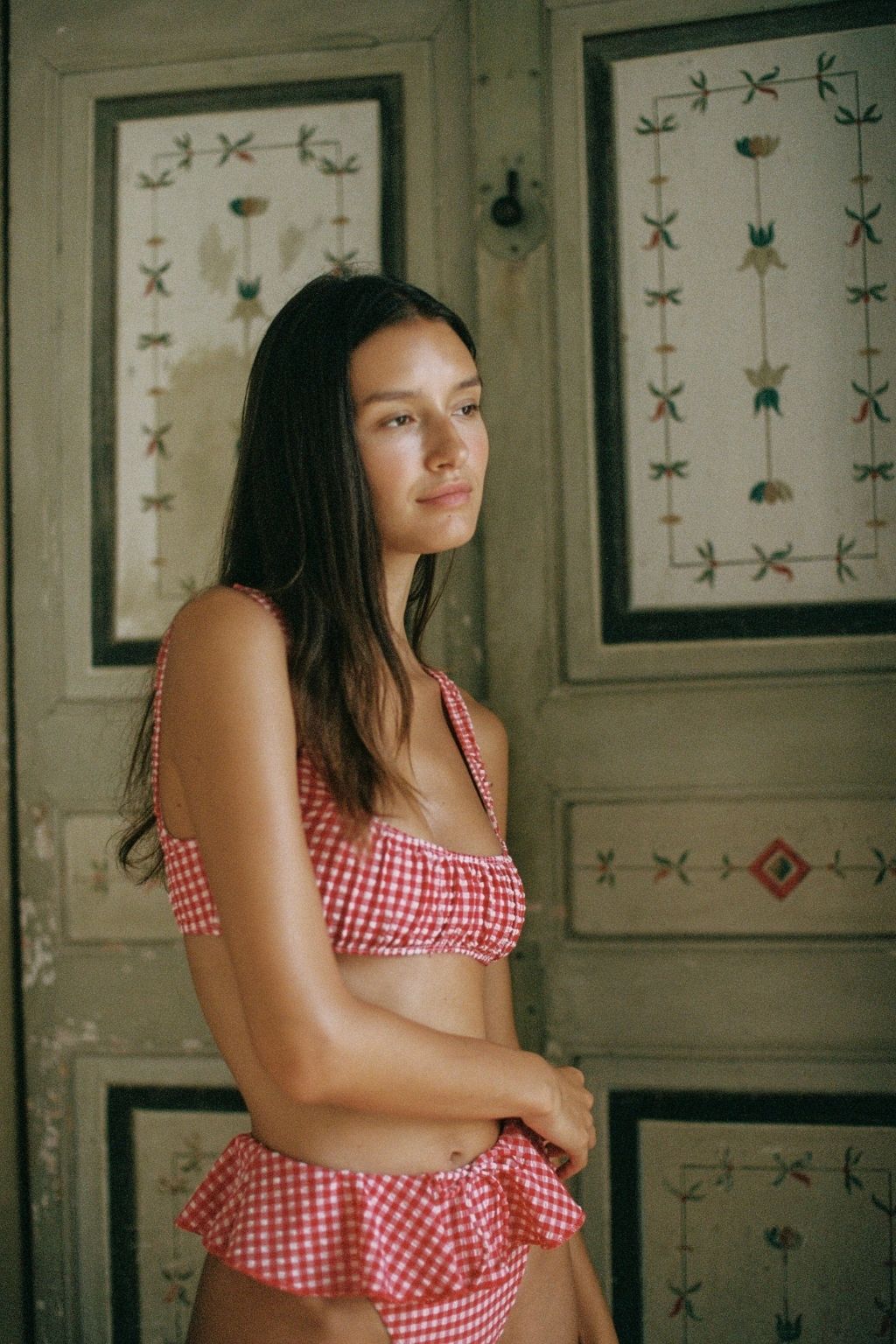Red Micro Gingham Zoe Bikini Top