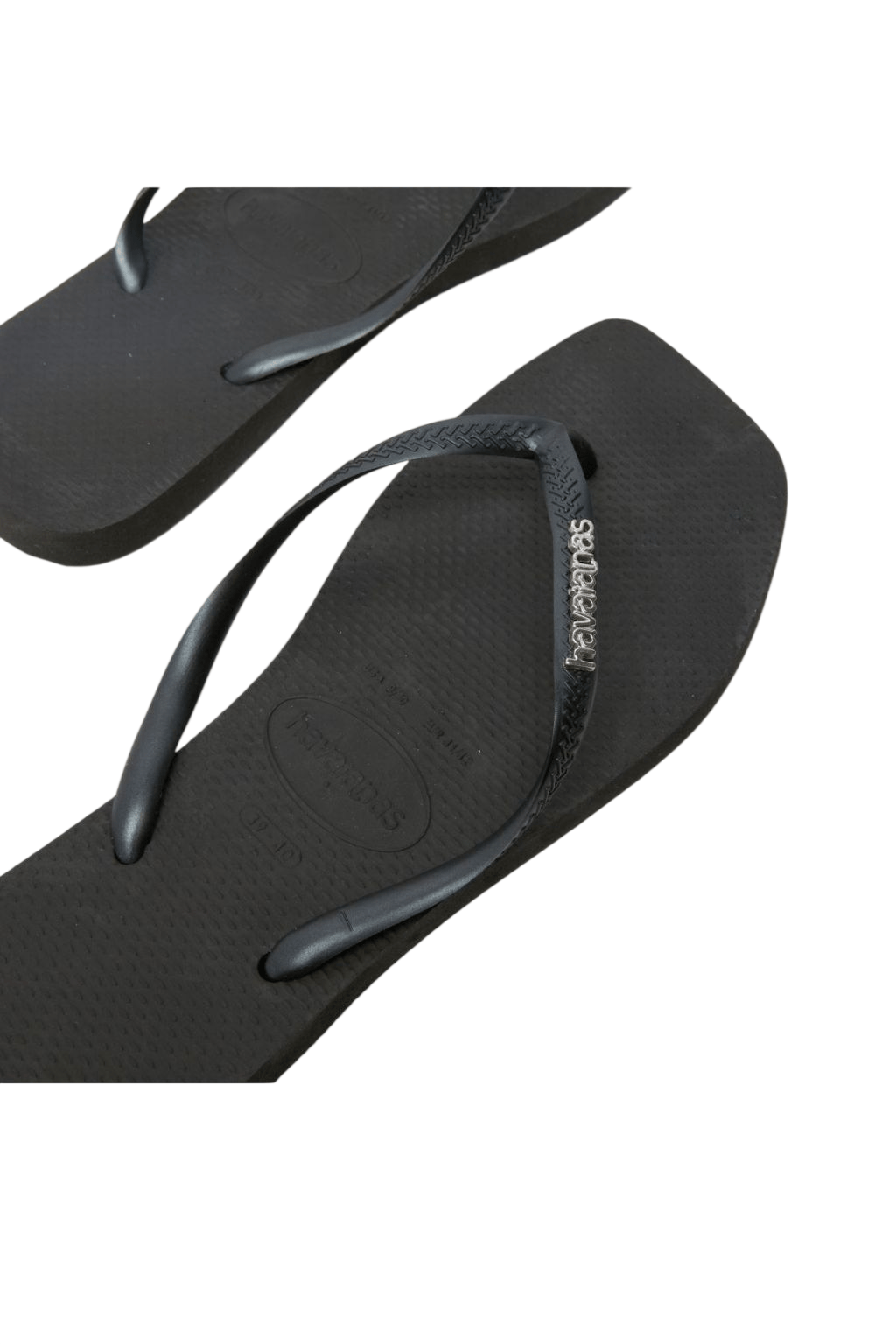 Slim Square Logo Metallic Flip Flops (Black)