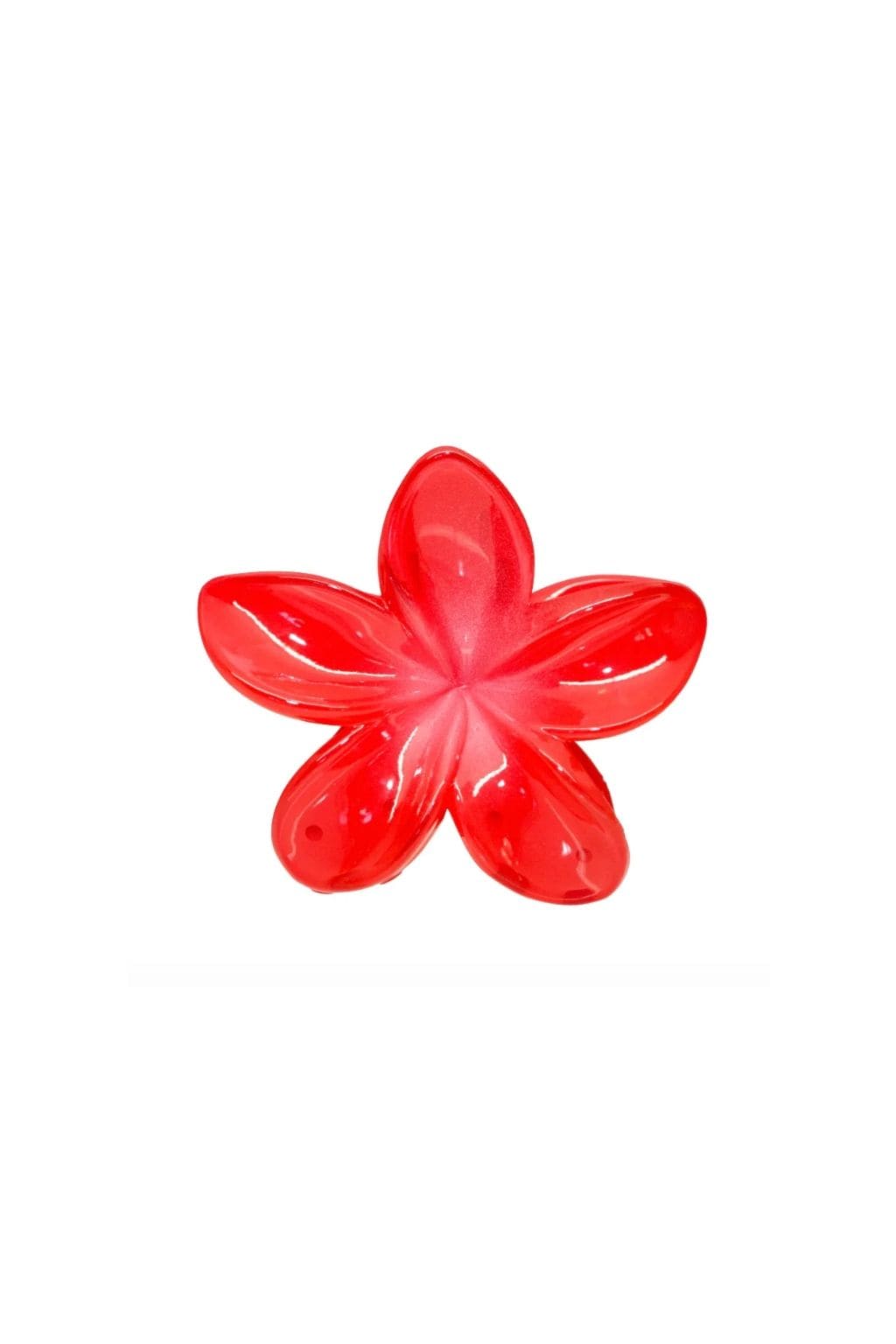 Bright red five-petal flower-shaped hair clip with glossy finish.