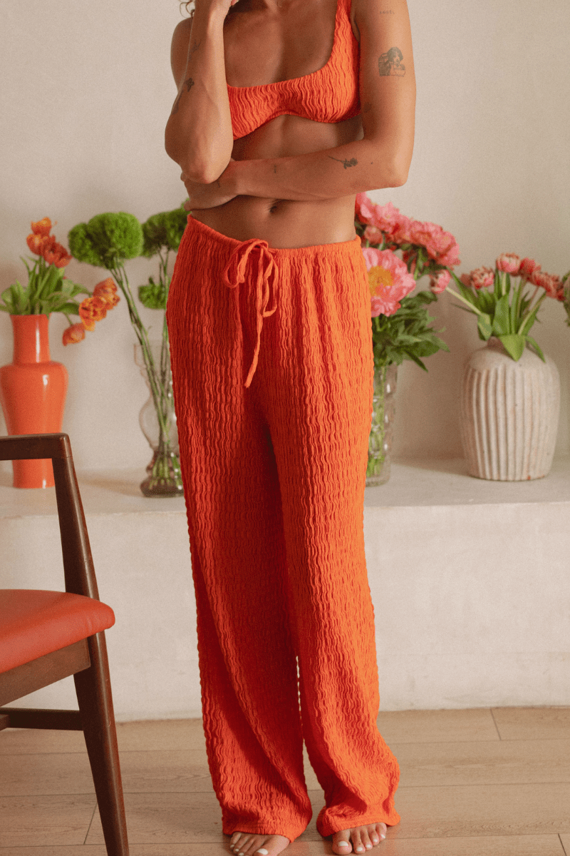 Tangerine Drawstring Wide Leg Pant