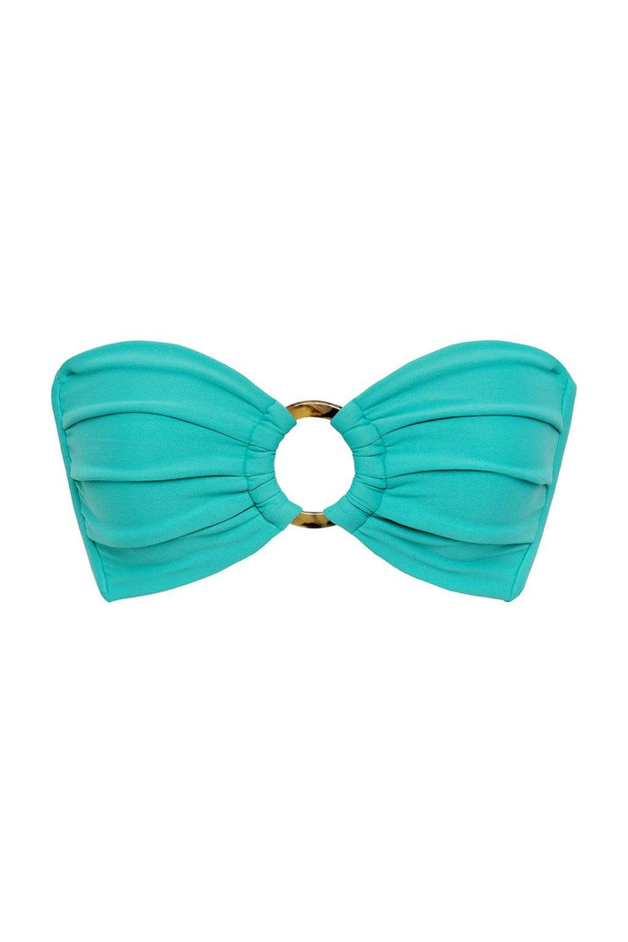 Tiria Cutout Bandeau Top in Bubble Gum met Leaf Green Binding