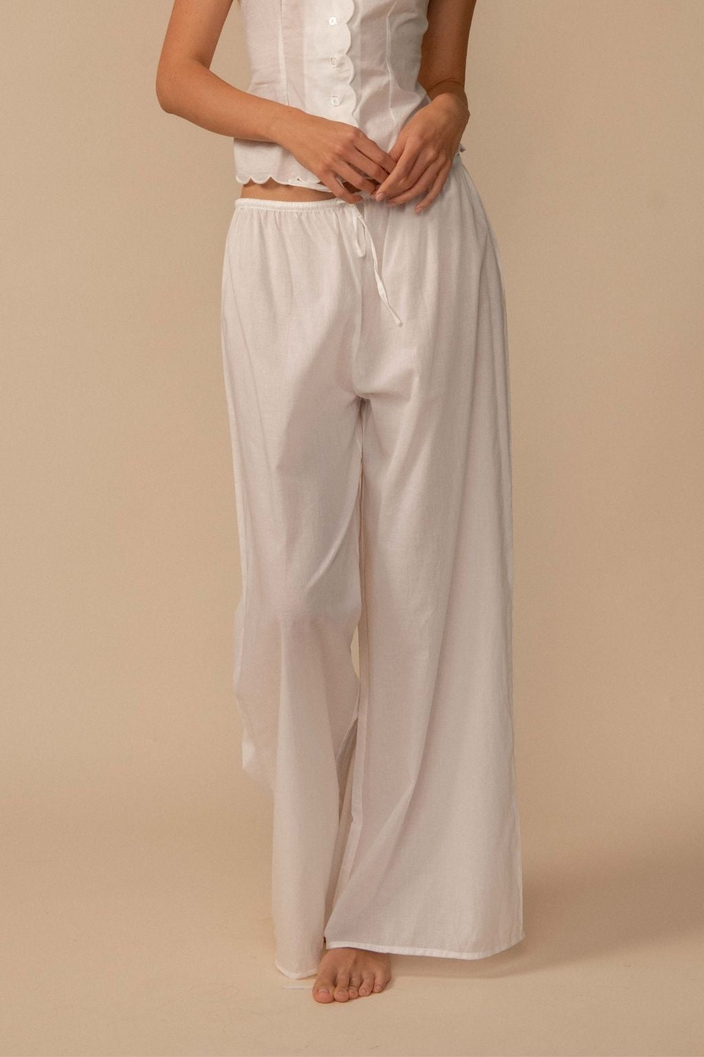 White Drawstring Wide-Leg Pant