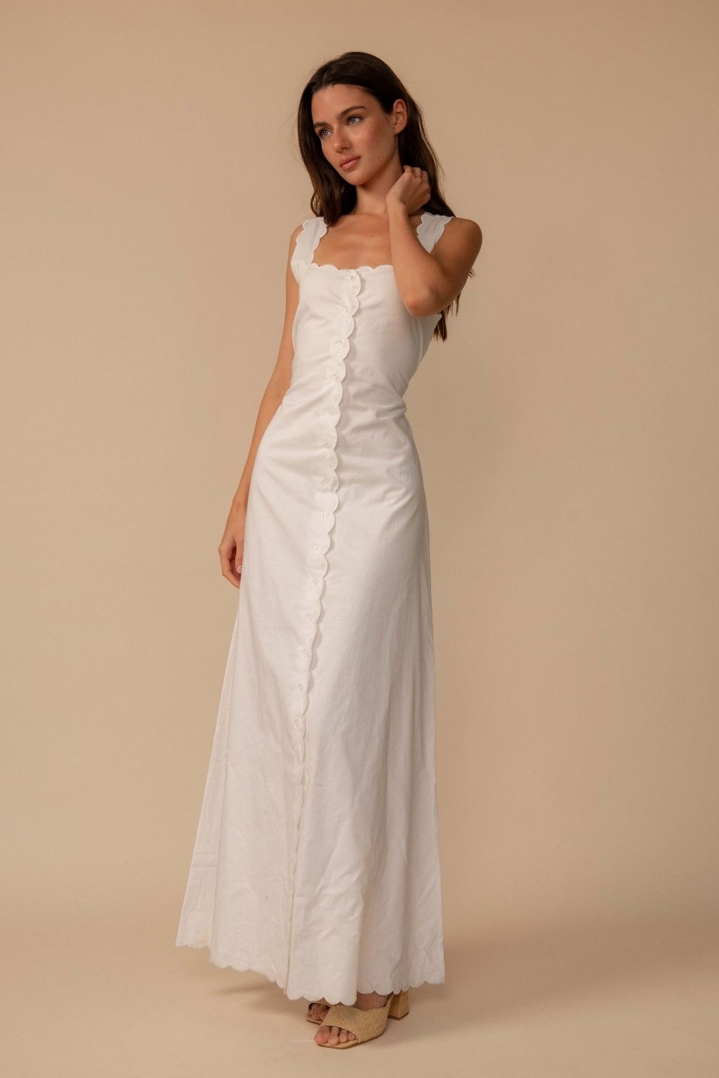 White Elizabeth Scalloped Dress